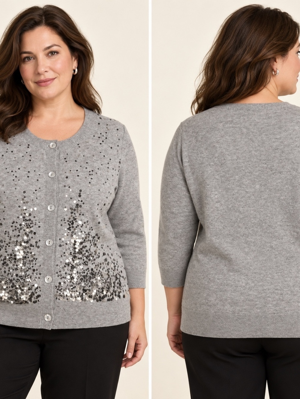 Eileen Fisher Sweater Gray Sequin Cotton Cashmere Petite